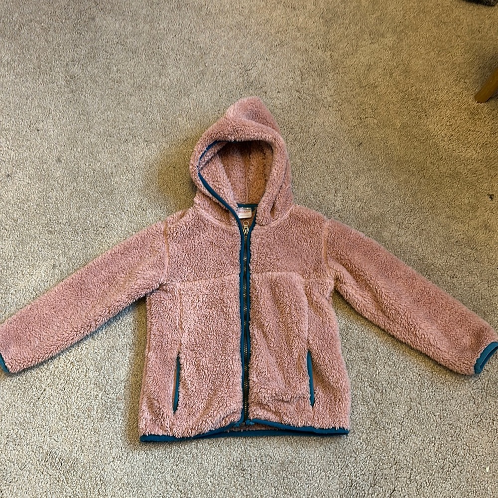 Hanna Andersson fluffy pink girls marshmallow fleece hoodie sz 5